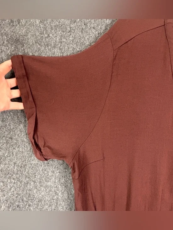 Torrid Romper Womens 3X Brown Rayon Slub Button Front V-Neck Tie Waist Pockets - Picture 6 of 16